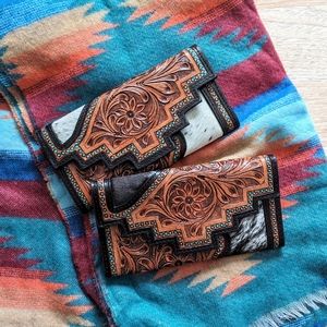 Genuine Tooled Leather and Cowhide Wallet